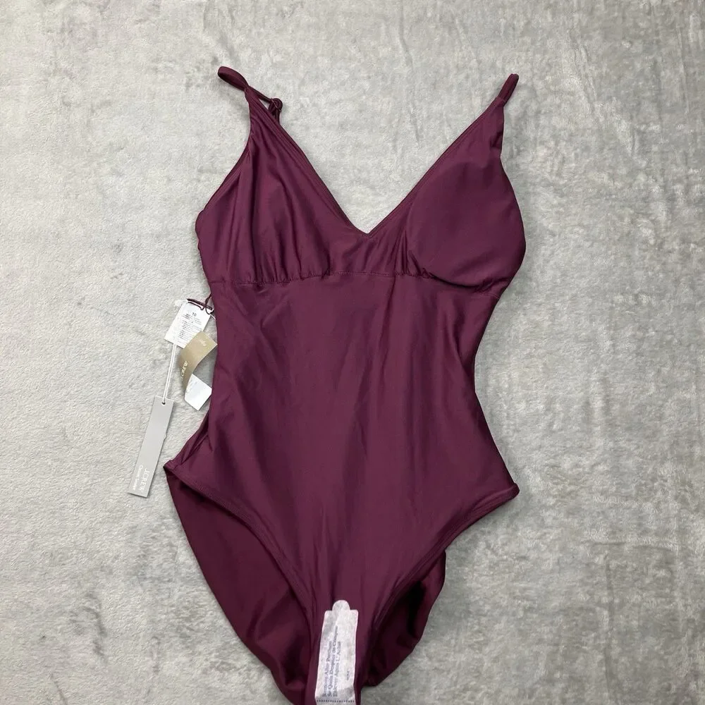 J Crew Classic Sculpt Lana One-Piece Womens 10 Burgundy Luxe Beach Resort CI367